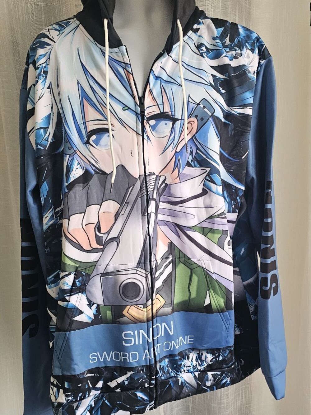 Sword Art Online Kirito Anime Sinon Kirito Zip Up Hoodie Blue Size 2XL NEW